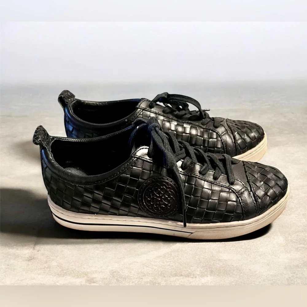 Brighton Woven Leather Sneakers Ferrara Monte Black Sz 9M Ret $235 Padded Comfy